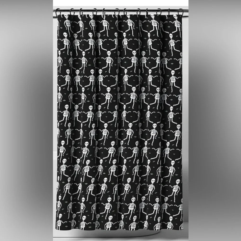 🆕 HYDE and EEK Halloween Glow-in-the-Dark Skeleton Shower Curtain Black